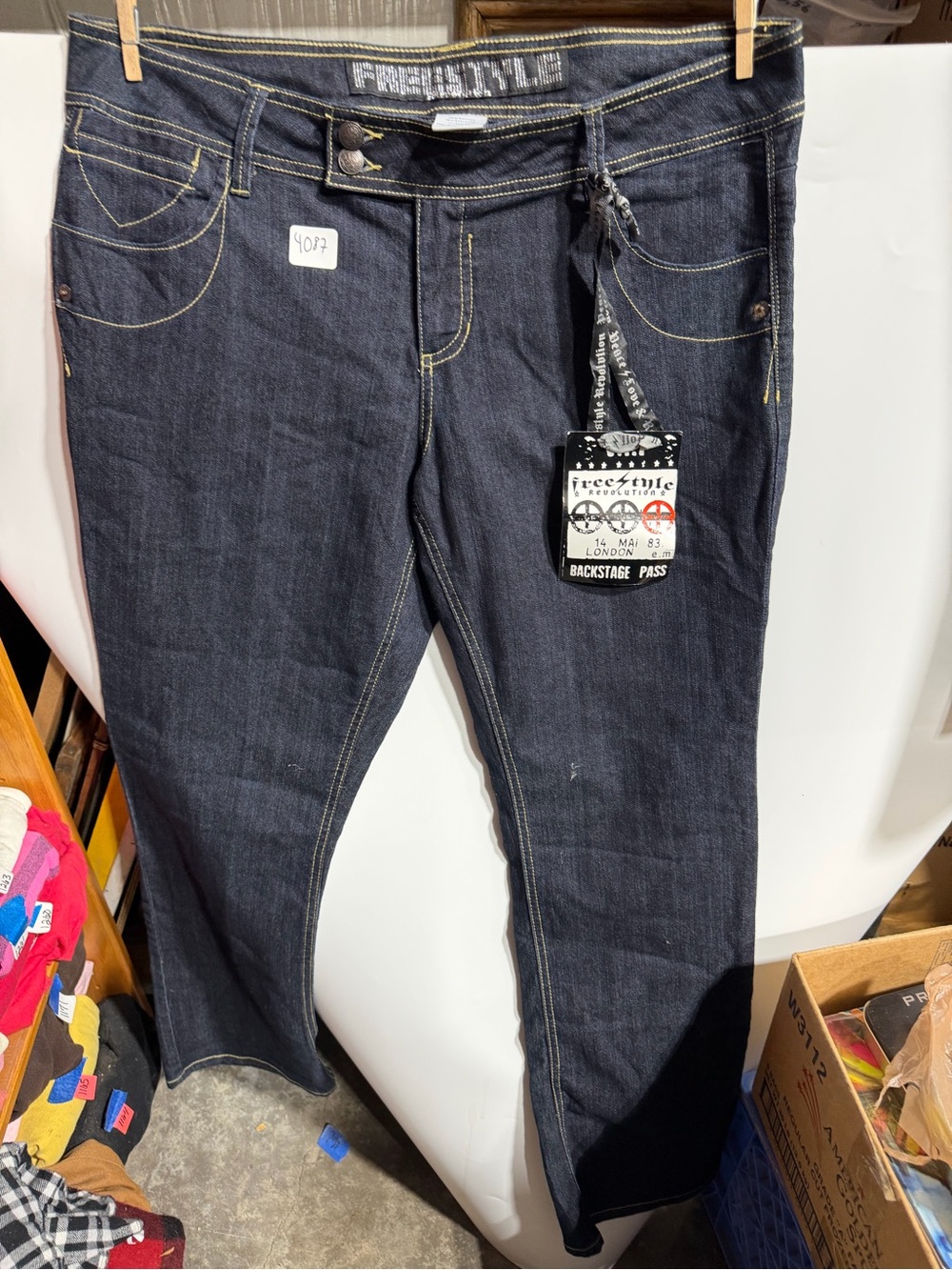 #4087-Freestyle Indigo Bootcut Jeans with Yellow Stitching